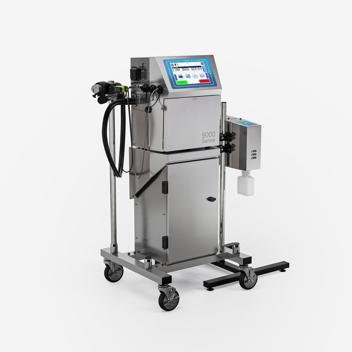 Industrial product render: Inkjet coding printer on a stand